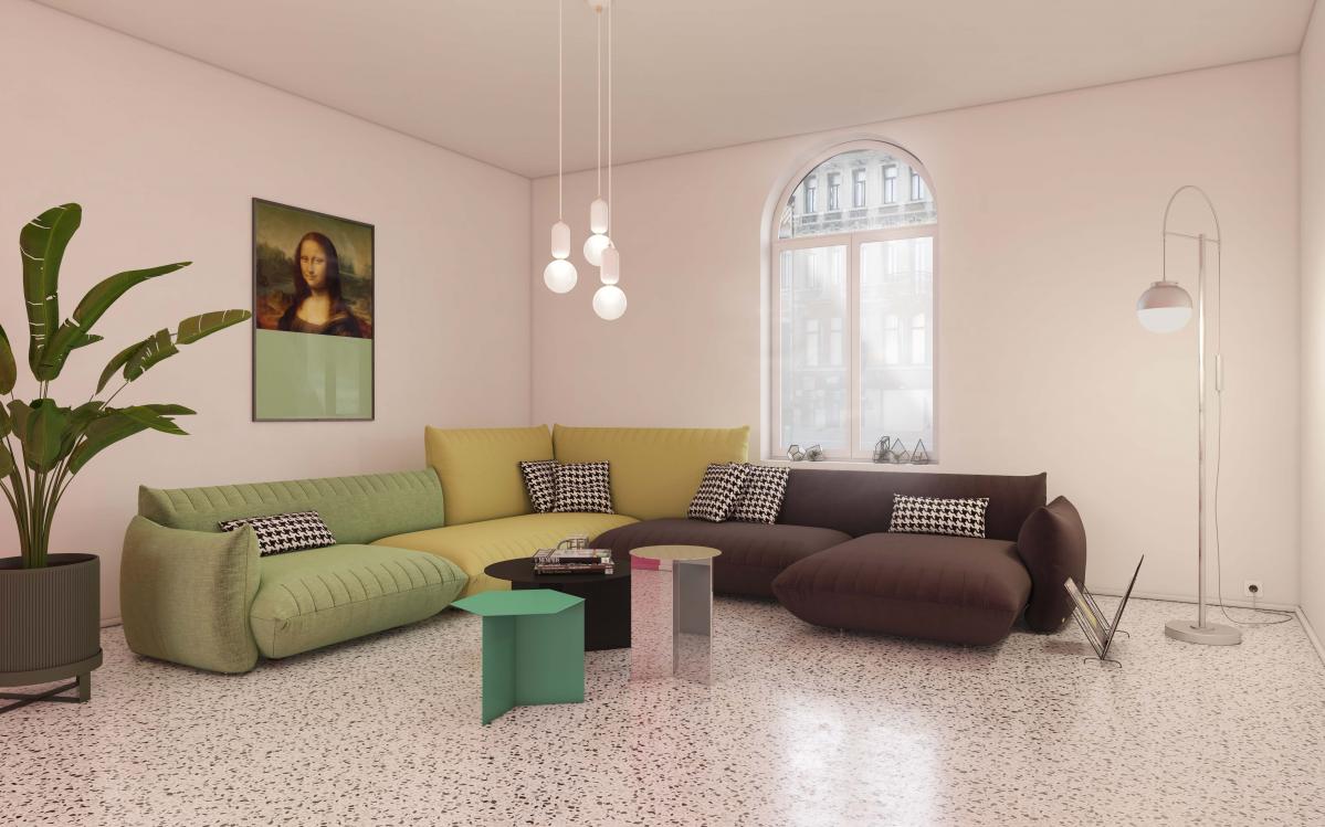 Combineer neutrale verfkleuren met kleurrijke meubels in de woonkamer